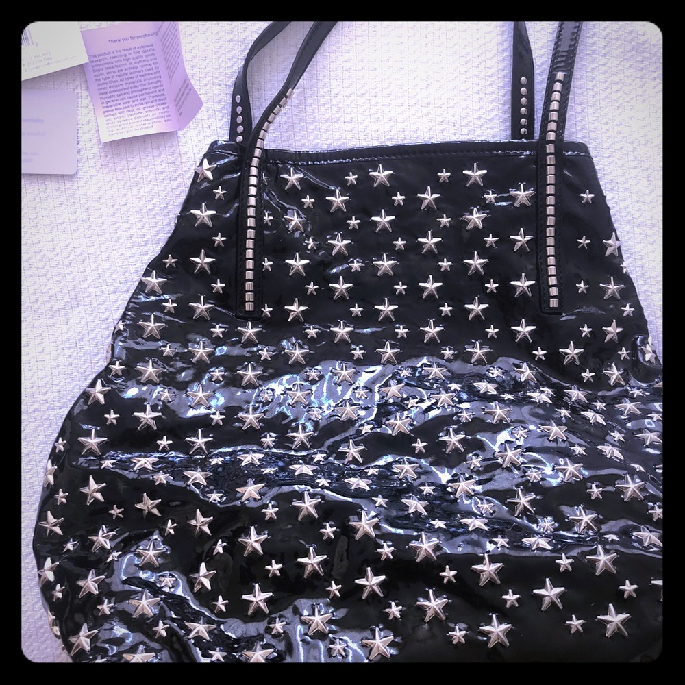 100% Auth Jimmy Choo Patent Black Star studs tote